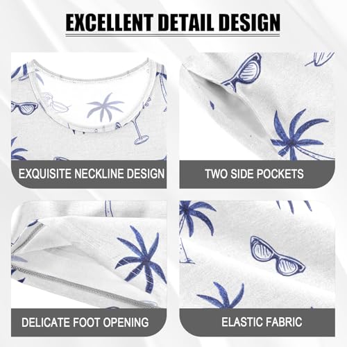 Coconut Tree Glasses Pattern Summer Cute Pajama Sets, Short Sets for Daily Wears and Sleep Wears4