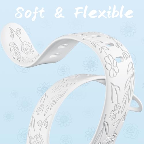 Image of SNBLK 6 Pack Floral Engraved Bands Compatible with Apple Watch Bands 40mm 41mm 42mm 38mm 44mm 45mm 46mm 49mm Women Men, Silicone Flower Pattern Strap for iWatch Series 11 10 Se Ultra 9 8 7 6 5 4 3 2 1