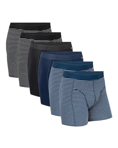 DANISH ENDURANCE 6 Pack Men's Organic Cotton Stretch Boxer Shorts,Tag-Free Underwear, Classic Fit MC (2xBlack Stripe, 1xBlack, 1xNavy, 2xNavy Stripe) XXL