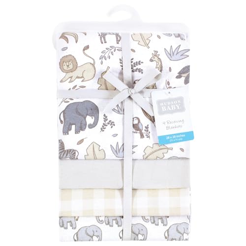 Image of Hudson Baby Unisex Baby Cotton Flannel Receiving Blankets, Neutral Safari, One Size
