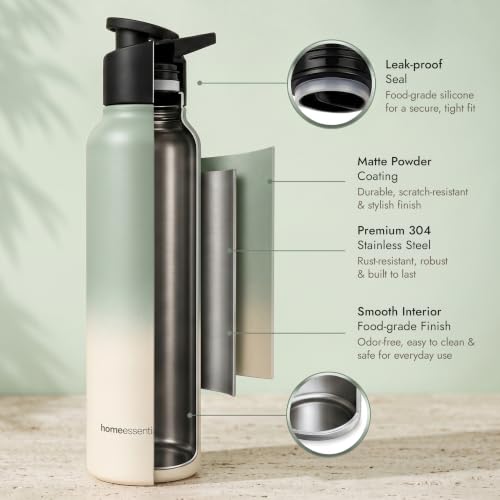 Image of HomeEssentials Premium Stainless Steel Water Bottle - Single-Wall 1000ml | Single-Wall Insulated Leakproof Stainless Steel Lid | Unbreakable, BPA-Free, Fridge Bottles for Home, Office, School, Travel