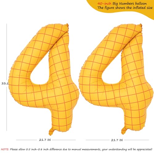 Image of 40 inch Large Number Balloon 44 Toy Inspired Story Yellow Birthday Balloon | Western Rodeo Party Supplies Boy Girl Story Anniversary Kids Birthday Party Cowboy Farm Themed Baby Welcome Decorations