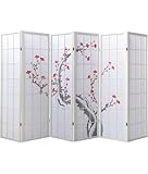 Blanc Décoshop26 Paravent 6 Panneaux Japonais en Bois Blanc 264x175 cm PAR06019