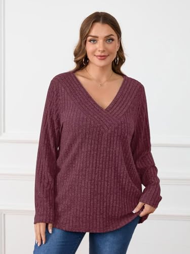 Image of BELAROI Womens Plus Size Sweaters V Neck Fall Tunic Top Pullover Shirts