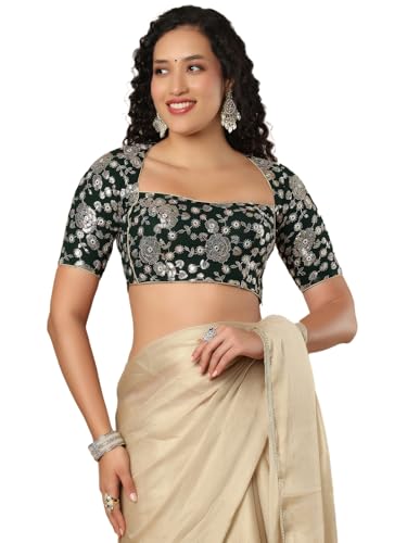 Image of SALWAR STUDIO Georgette Sweetheart Neck Readymade Blouse with Embellishment