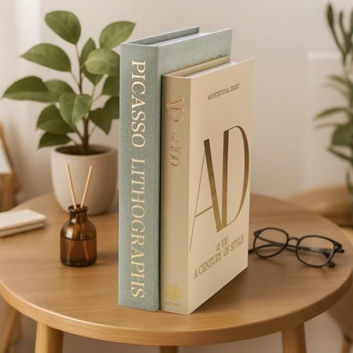 UGET Decorative Books - Set of 2 Fake/Faux Books for Coffee Table Entryway Dining Room Console Bedside Decor - Decorative Storage Boxes