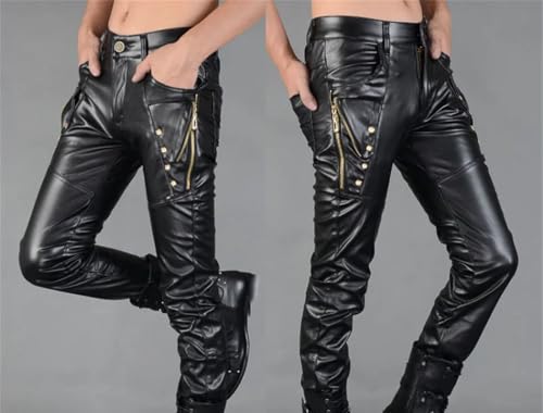 Men's PU Leather Pencil Pants Slim Fit Korean High Street Fashion Trousers3