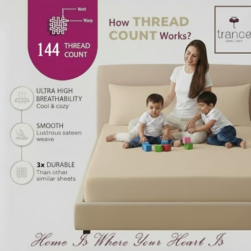 Image of Trance Home Linen Cotton Bedsheet | 144 Tc Thin Flat Bedsheet | Single Bed Sheet for Regular use with 1 Pillow Cover - Beige