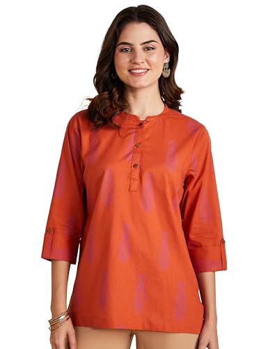 Image of Amazon Brand - Myx Women Printed Regular Cotton Short Kurti (Available in Plus Sizes)