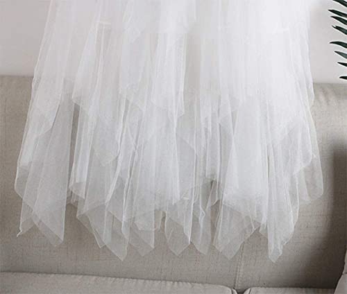 Lbkkc Women's Tulle Skirt Formal High Low Asymmetrical Midi Tea-Length Elastic Waist Skirt Off White #TOP5