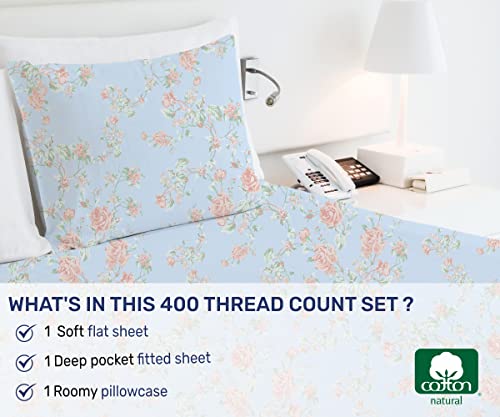 California Design Den Floral Sheets For Twin-Xl Size Bed, 100% Cotton Sheets Set, Luxury 400 Thread Count Sateen, (Antique Rose) #TOP2
