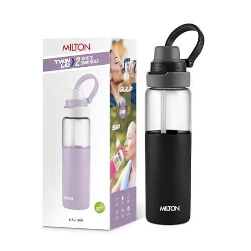 Image of MILTON Navi 800 2-in-1 Lid Sip or Gulp Water Bottle 800 ml | Sturdy Handle I BPA Free| Food-Grade | One-Touch Open | Leak-Proof | Ideal for Office, School, College, Gym, Black