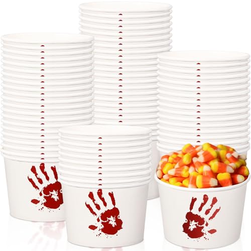 Potchen 50 Pack 9 oz Halloween Disposable Paper Cups Bloody Zombie Disposable Soup Bowls Paper Cups Halloween Party Supplies for Dessert Hot or Cold Food