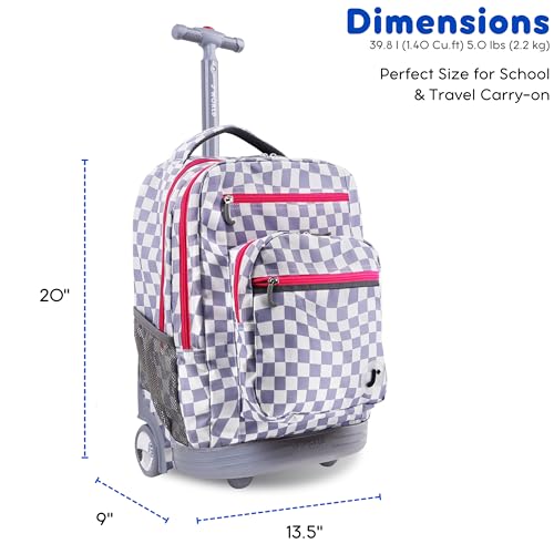 Image of J World Sundance Laptop Rolling Backpack for Girls Boys. Roller Bookbag with Wheels, 20 Inch, Lavender Checkers