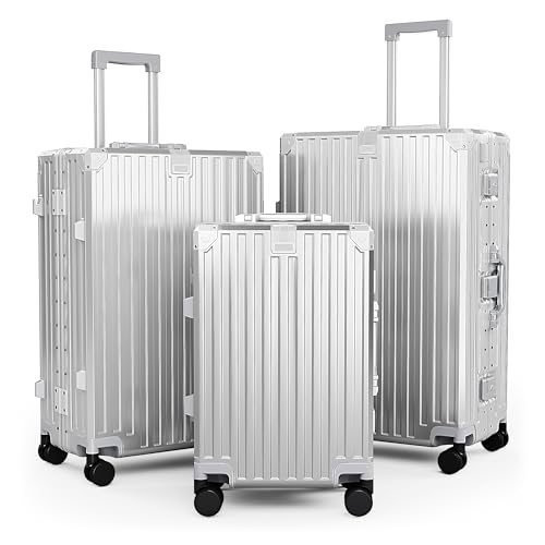 Bestsac Luggage Sets 3 Piece with Thickened Aluminum Frame,PC Hardshell Zipperless Suitcase Set with Spinner Wheels,TSA Lock,USB Charging Port,Durable Checked Travel Suitcases,20/24/28 Inch,Light Gray