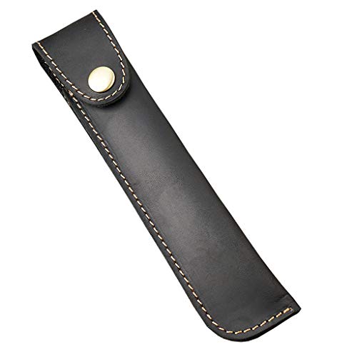 Daimay Leather Pen Case Handmade Fountain Pen Pouch Protective Sleeve Cover Stylus Touch Pen Holder Button Flip Cover- Black