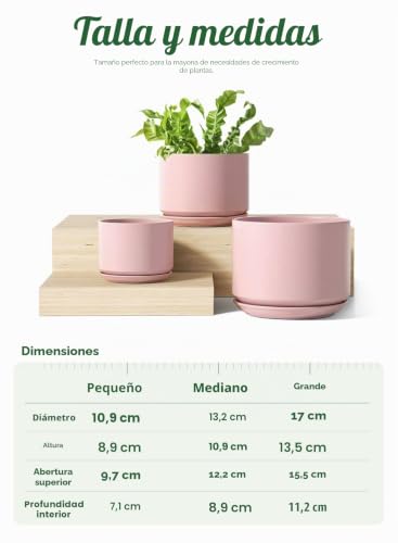 Miniatura 6 de Le Tauci Macetas De Cerámica, 4.3 5.3 6.8 Pulgadas, Juego De 3, Macetas Con Agujero De Drenaje Y Platillo, Maceta De Interior Con Almohadilla De Malla Para Agujeros, Regalos Para Mamá, Rosa