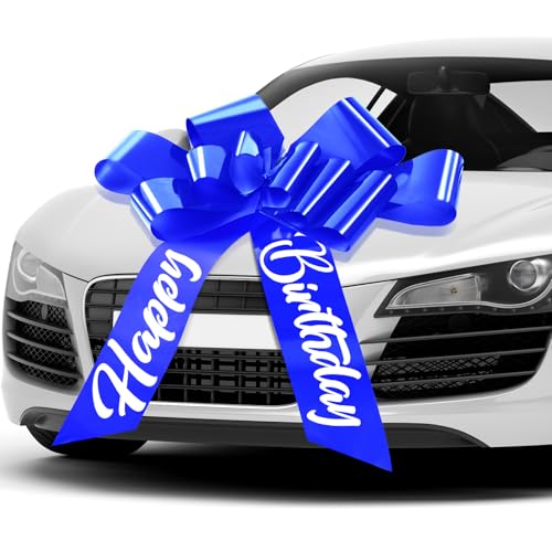 Datanly 30 Inch Car Bow Giant Pull Ribbon Bow for Car Gifts Large Present Decoration for Birthday Surprises Holidays Graduation Sedan and SUV Displays(Blue)