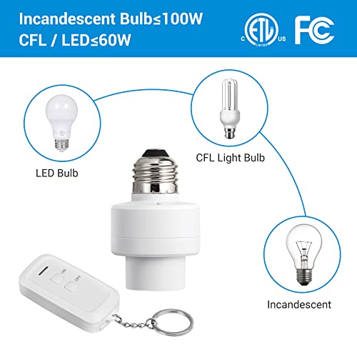 DEWENWILS Remote Control Light Socket, Wireless Light Switch for Pull Chain Light Lamp Fixtures, 100FT Range - image 4