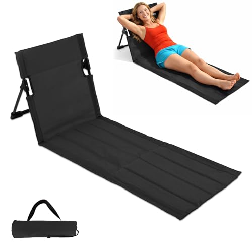 Strandmatte Klappbar mit Rückenlehne - 108x40,5x41CM Premium Strandmatte, Strandliege Sonnenliege Gartenliege Sonnenmatte Liegematte, für Garten Camping Picknick Reise Urlaub Strand & Pool, Schwarz