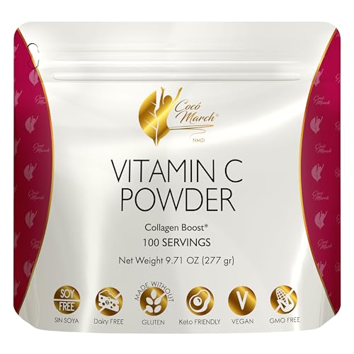 Cocó March N.M.D 1000 mg Vitamin C Powder- for Collagen Production & Immune Support, Zinc, Bromelain, Quercetin, L-Lysine - Free from: Gluten Dairy, Soy, GMOs, Vegan and Keto Friendly 10 Oz