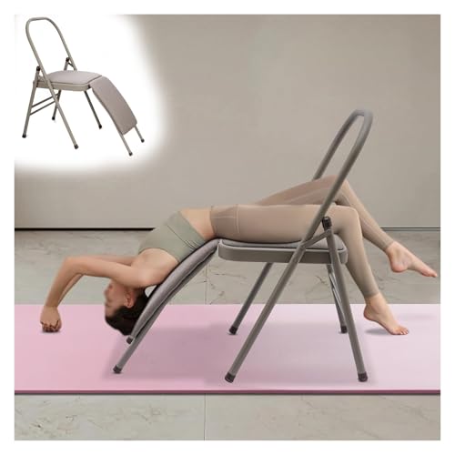 MZZKFC Gray Double Beam Yoga Equipment with Detachable Waist Support, Foldable Yoga Chair with Foot Pads, Yoga Auxiliary Chair for Waist/Leg & Hip Exercise