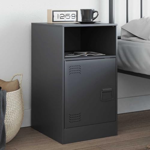 sephironlbb Mesita de noche de 34,5 x 39 x 62 cm, resistente mesa auxiliar de acero laminado en frío con puerta - práctica mesita de noche para dormitorio