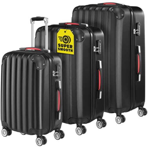 Monzana® Lot de 3 valises rigides Noir M/L/XL 4 Roues 360° Poignée télescopique Cadenas à Combinaison Valise à roulettes