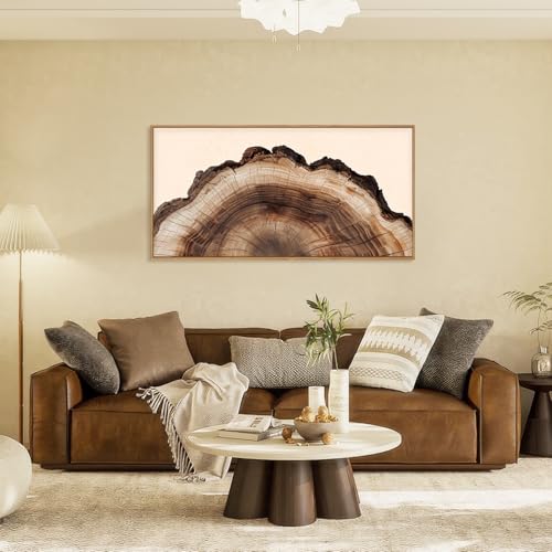 Image of KAIRNE Vintage Tree Rings Framed Canvas Wall Art Set, Retro Wood Stump Wall Decor, Neutral Tree Spiral Art Prints, Modern Annual Ring Artwork for Living Room, Bedroom, Farmhouse, Office-40 x20 x1