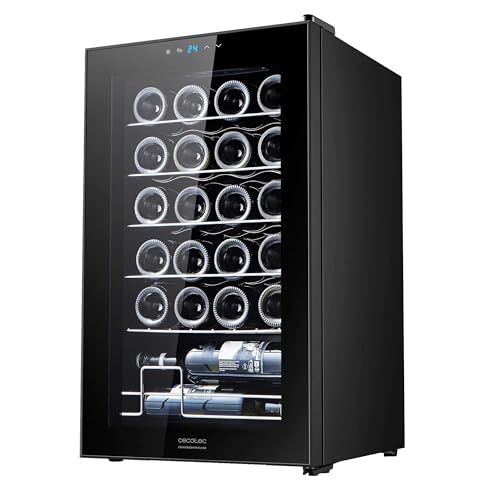 Cecotec Vinoteca 24 Botellas GrandSommelier 24000 Black. Compresor Silencioso, 5-18ºC, Control Táctil, Luz LED, Puerta Negra, Estantes Inox, Eficiencia Energética Clase G