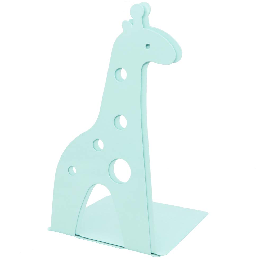 Lovely Giraffe Pattern Bookends Metal Book Ends Book Holder for Desk Organizer School Library Desk Study Home Office Decoration Kids Gift (Light Green) - Image 3