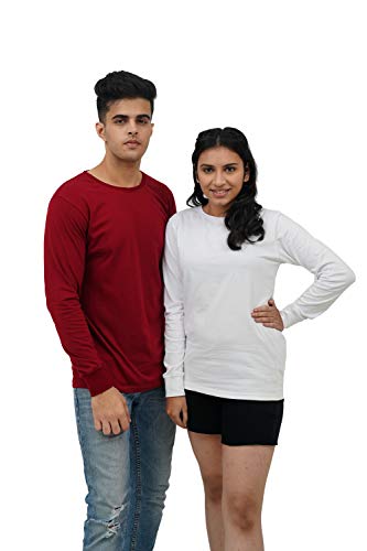 Image of Branded Men's and Women's Couple Regular Fit Plain Design 100% Cotton Full Sleeves Round Neck Boys and Girls T Shirt for Casual wear in Summer & Winter - 5 Color Options - Pack of 2