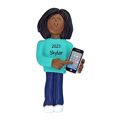 Image of Personalized iPhone Ornament - Teen Ornaments, Cell Phone Ornament, Smart Phone Christmas Ornament, Smartphone Ornament, Ornaments for Teens, TIK Tok Ornament - Black Female - Free Customization