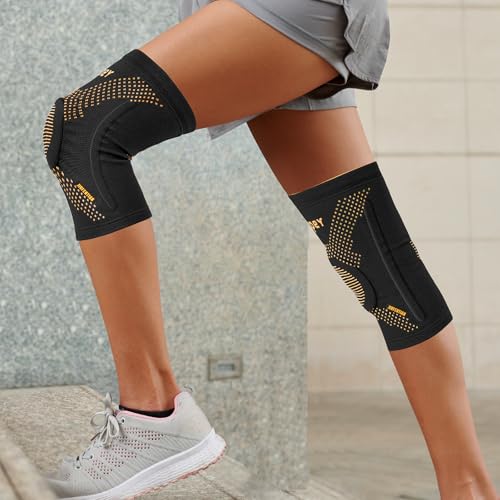 Image of JIUFENTIAN Knee Braces for Arthritis Pain with Side Stabilizers(2 Pack) | Copper Fibers | Professional Support | Breathable - Compression Sleeves for Knee Pain Relief & Stability (Arthritis, Gym)