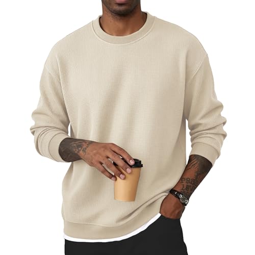 Thkzn Men's Crewneck Sweatshirts Oversized Waffle knit Texture