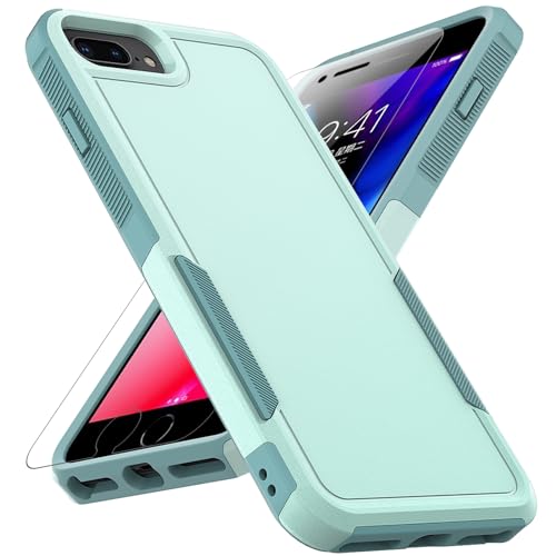 for iPhone 8 Plus/iPhone 7 Plus/iPhone 6 Plus Case: Dual Layer Protective Heavy Duty Cell Phone Case Shockproof Rugged Bumper Tough with Screen Protector - 16FT Military Grade Drop Tested, Green