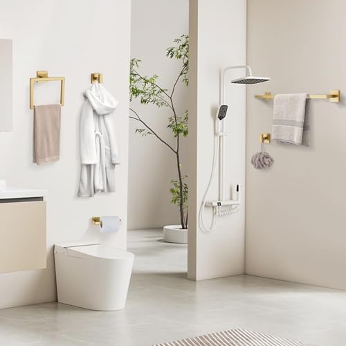 YACVCL Towel Bar Set, 5-Piece Brushed Gold Bathroom Hardware Set, Gold Bathroom Accessories Set, SUS304 Stainless Steel 23.6 Inch Towel Holder Towel Racks Set Wall Mounted - Image 9