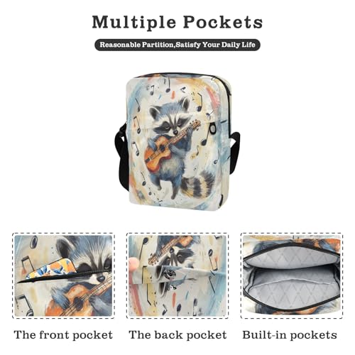 messenger bag for men Small Crossbody Bag For Women Purse Bag Adjustable Strap for School School- Cute Raccoon Play Music2