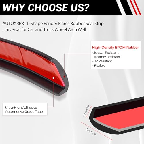 AUTOXBERT 3M/10Ft Fender Flare Rubber Seal L Shape Fender Flares Edge Trim Door Edge Molding Kit Arches Extension Protector for Car and Truck Wheel Wells