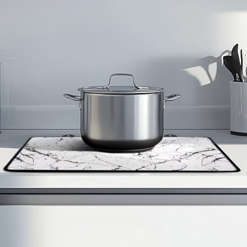 Image of Poceacles Glass Stove Cover Cooktop Protector Foldable Electric Stove Top Protector Non-skid Countertop Protector Washer Dryer Top Cover for Home Decor, White Black Marble
