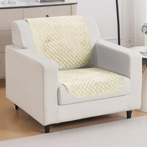 Image of HOKIPO Quilted Sofa Cover 1 Seater for Seat & Back, Washable Kids & Pet Friendly Sofa Cover, 'Quilt Classic' Beige (IN-925-BEIGE*2)