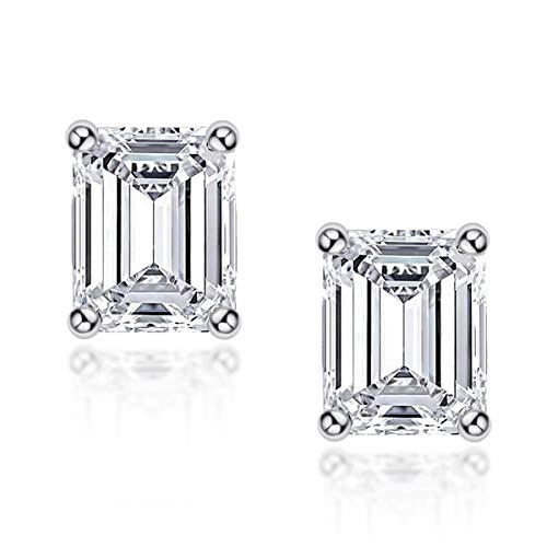 AINUOSHI Platinum or Gold-Plated Sterling Silver made with Swarovski Zirconia Emerald-Cut Brilliant CZ Diamond Stud Earrings for Women
