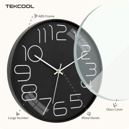 Image of TEKCOOL Plastic Digital Wall Clock 12 inch Silent Quartz Decorative Non-Ticking Classic Clock Battery Operated Round Easy to Read for Room /Home /Kitchen /Bedroom /Office /School-(Black)'