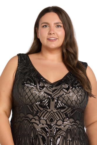 Image of R&M Richards Women's Luxurious Sequin Embellished Gown | V-Neck Formal Beaded Maxi Dress W /Contrast Lining & Godet Skirt