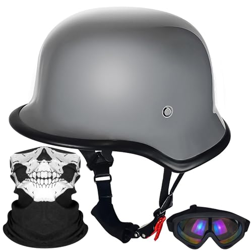 Medio Casco de Moto Alemán Vintage, Casco Abierto Tipo Calavera Certificado ECE, Casco de Motocicleta Retro Portátil Hombres Mujeres, Ciclomotores Bicicletas Scooters Cruisers