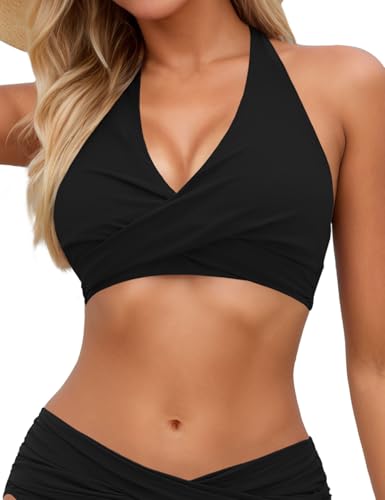 Zilcremo Bikini Tops for Women Twist Front Bikini Top Push Up Padded 2025 Halter Bathing Suit Tops Only