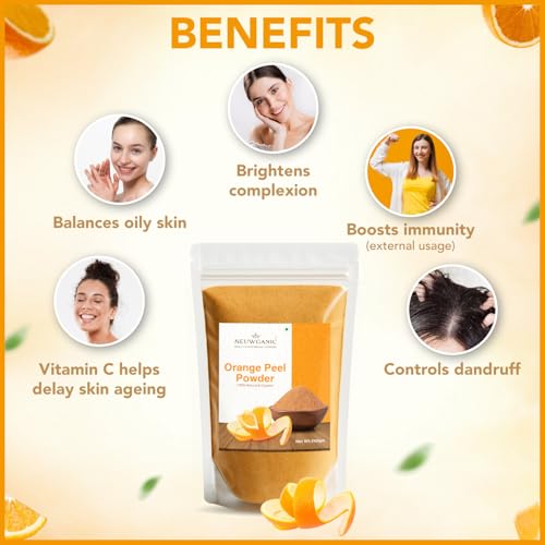 Image of Organic Orange Peel Powder for Face (200gm) | Tan Removal, Acne Control, Glowing Skin | Face Mask & Cleanser |100% Pure & Natural Skin Brightening Pack