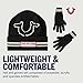True Religion Beanie Hat and Gloves Set, Cuffed Winter Knit Cap with Stitched Yarn Horseshoe Logo and Fleece Lined Mittens, Black, One Size