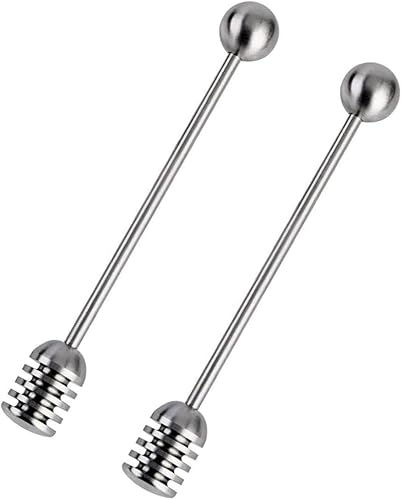 Leadigol 2 recipientes de miel y jarabe para cocinar el hogar, agitador de mango largo de acero inoxidable para recipientes de tarro de miel de 6.3