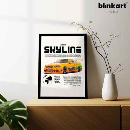 Image of BLINKART Nissan & Toyota Skyline & Supra Framed Posters Gift Items Boys Room Wall Decoration Bedroom Office Studio Synthetic Wood Frame & Acrylic Glass Ready to Hang - 12x8 Inch, (A4 Size) - CAR-267